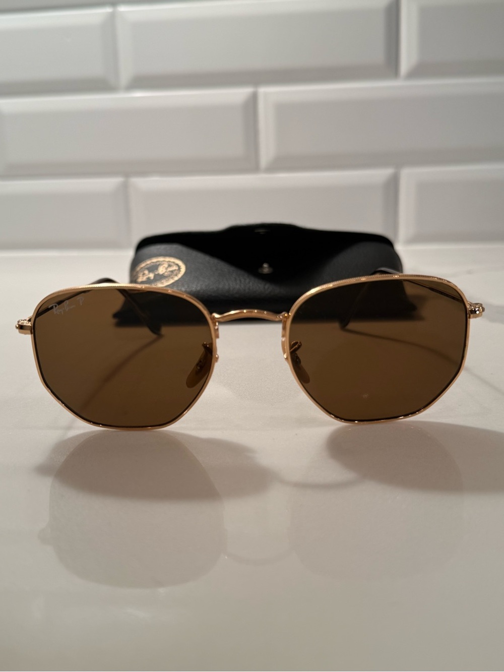 Raybans aviator brown gold